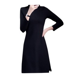 Order cheongsam dress women's autumn and winter retro Tang Dress Black Slim back door dress dress temperament professional base dress SKCS024 Order cheongsam dress women's autumn and winter retro Tang Dress Black Slim back door dress dress temperament professional base dress SKCS024